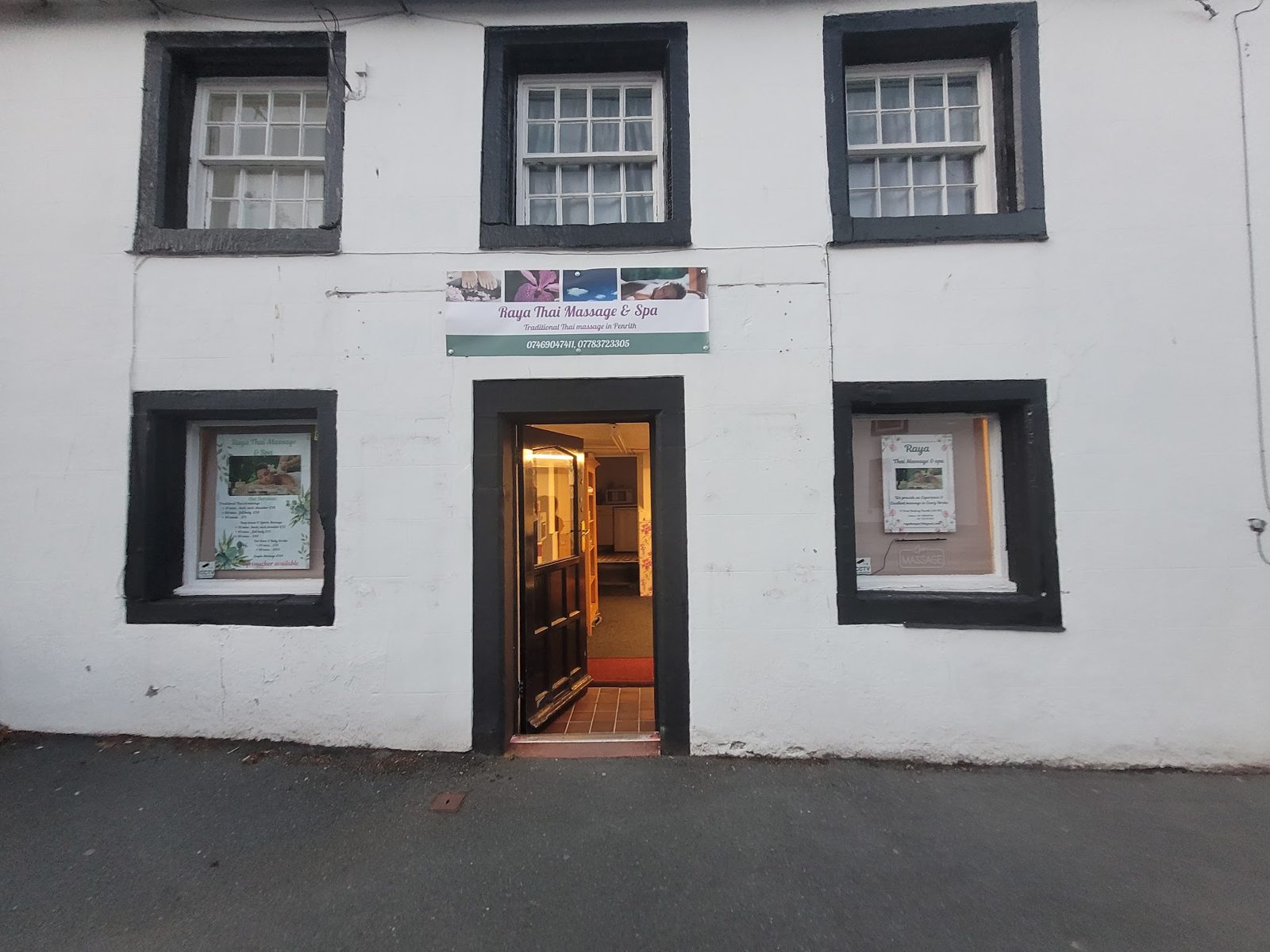 The Raya Thai Massage shopfront on Great Dockray, with the sign above the door